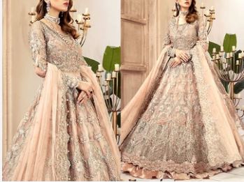 3D Handwork & Embroidered Net Bridal Maxi Dress (DZ14769)